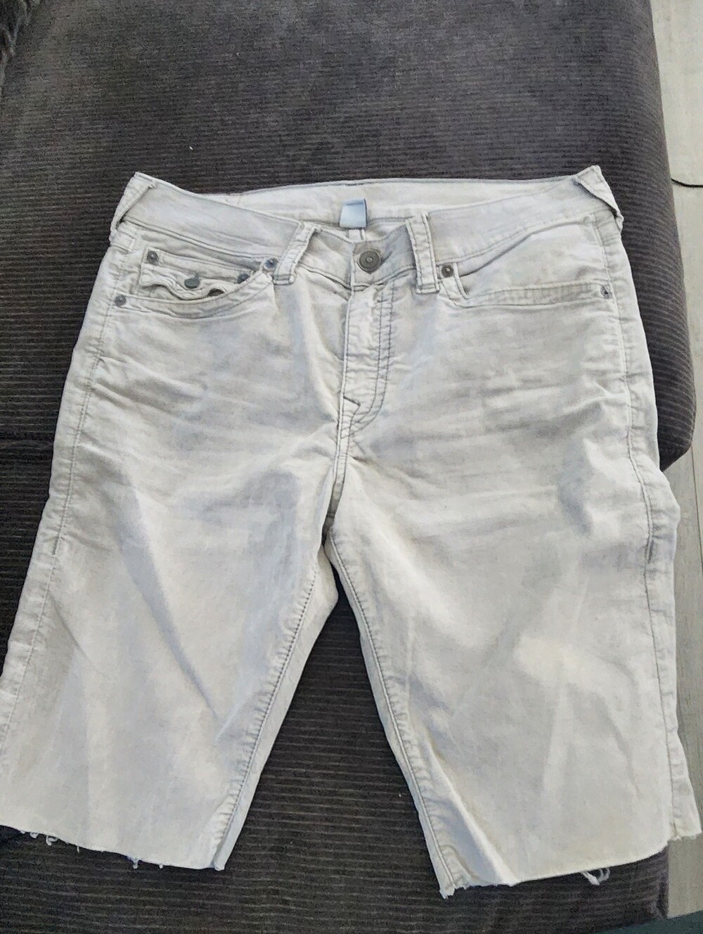True Religion Washed Light Gray Denim Jeans with Signature Back Pocket